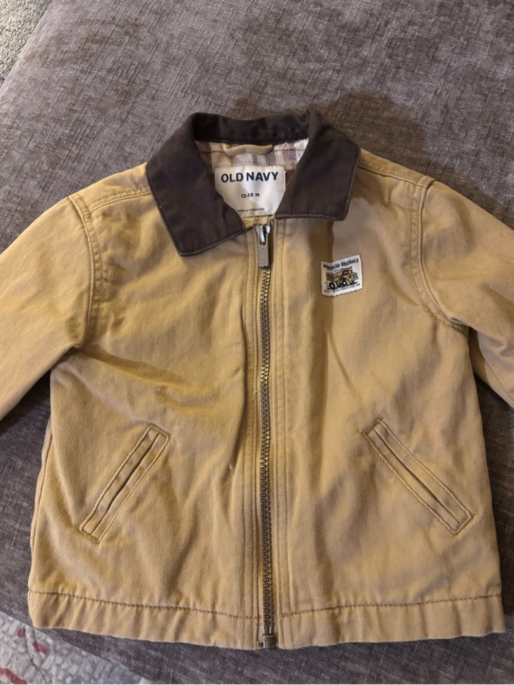 Old Navy Boys Tan Jacket with Dark Brown Collar